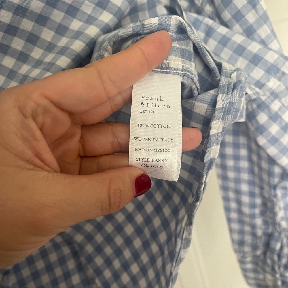 Frank & Eileen Barry Blue White Gingham Button‎ Down View 3
